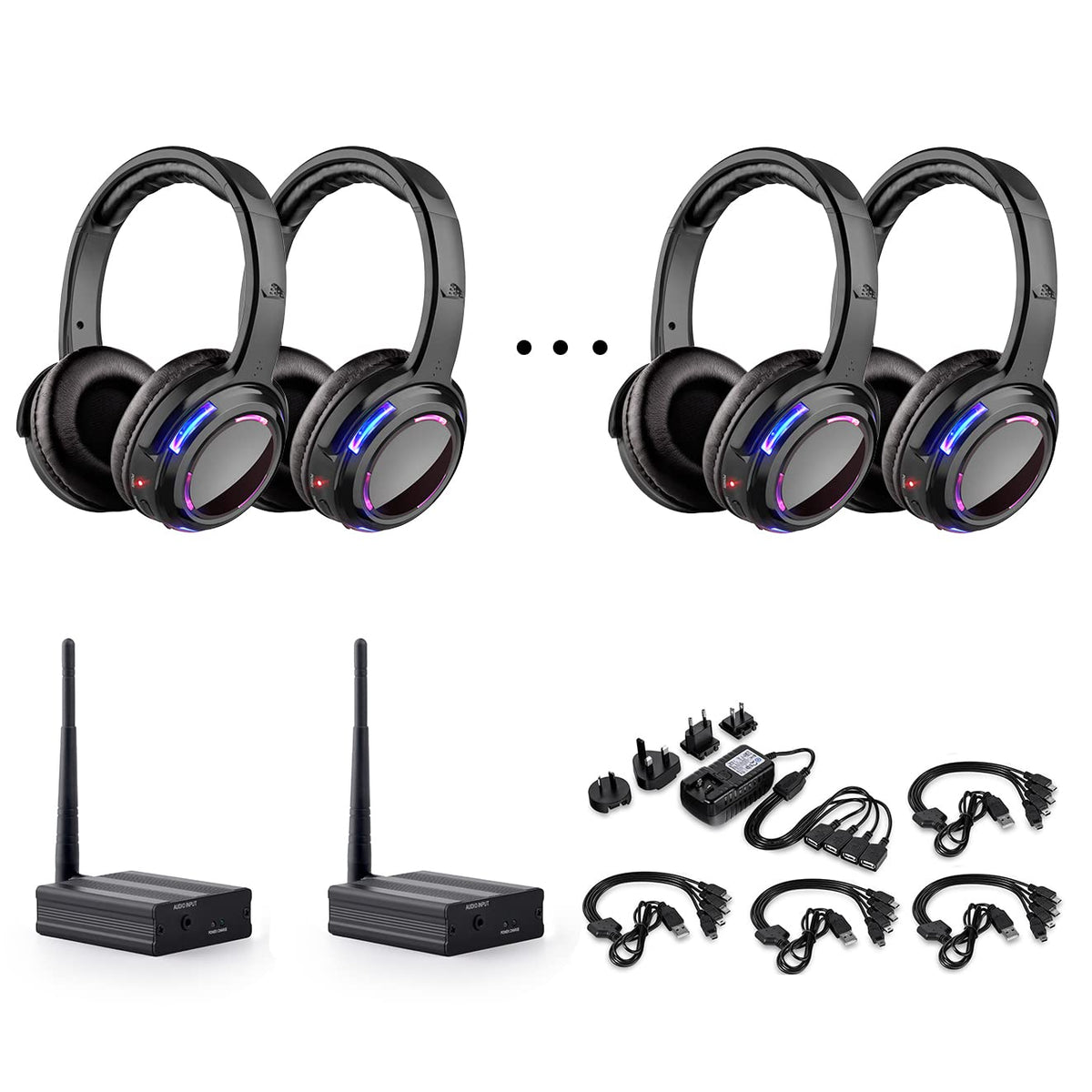 Professional Silent Disco LED Wireless Headphones and RF LED Silent Disco Earphones for iPod MP3 DJ Music Pary Club (20 led Headphone + 1 Transmitter)