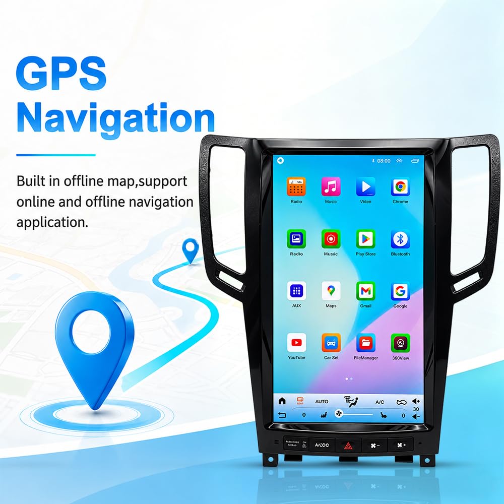13.8-inch Car Stereo Android 15 8Core 4+64G Player with CarPlay Android Auto 5G WiFi BT DSP FM/RDS Radio SWC for Infiniti G35 G37 G25 2003-2015 GPS Navigation with Backup Camera