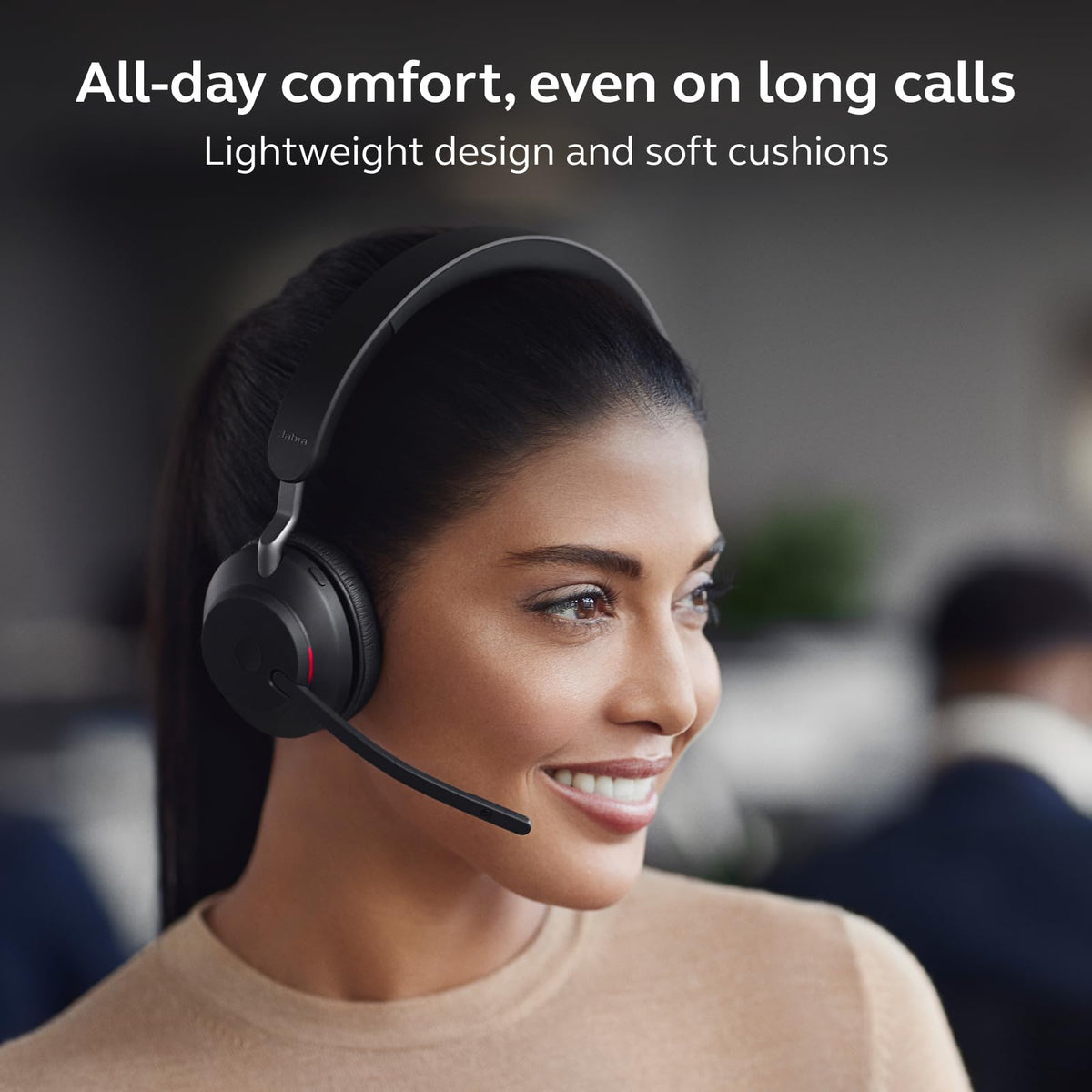 Jabra Evolve2 65 Bluetooth Wireless Headset with Mic for Calls and Music, Dual-Ear Headphones with USB-C Adapter, Up to 37 Hours Battery, Noise-Cancelling, Works with Online Meeting Apps, Black