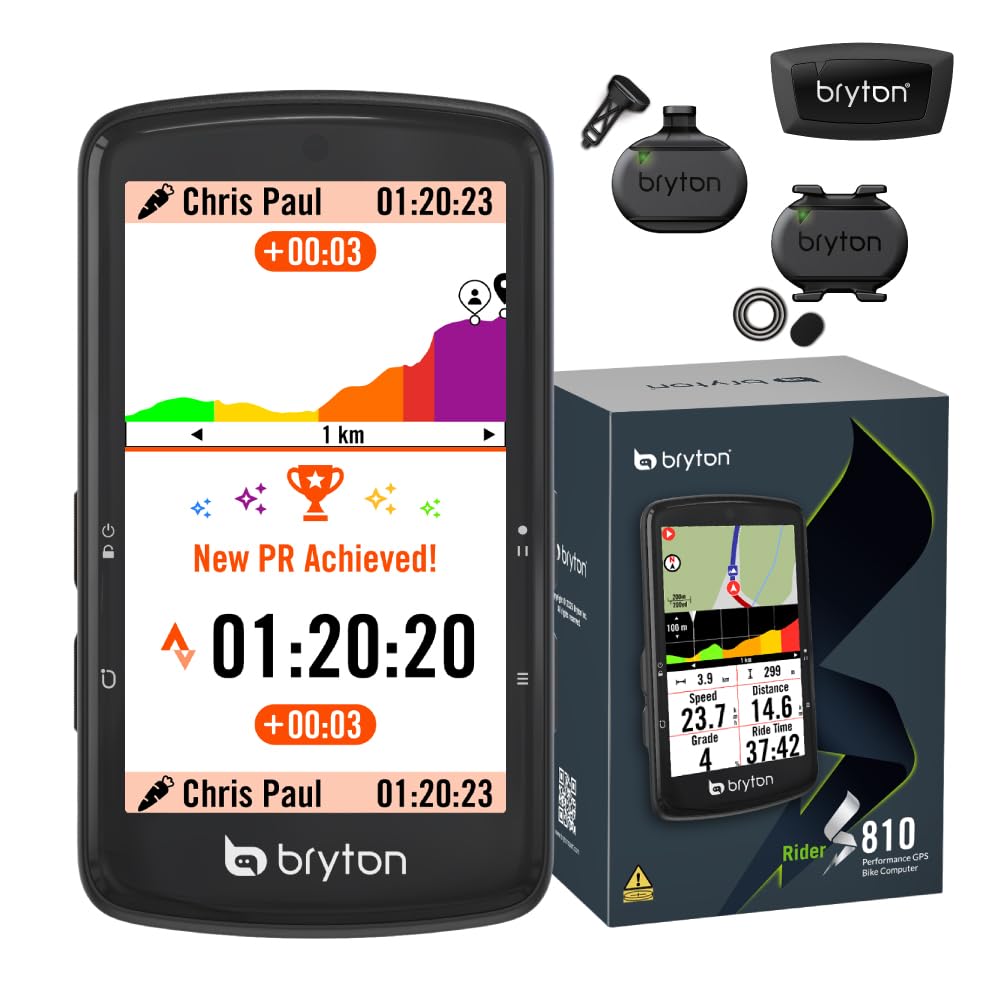 Bryton Rider S810 Sensor Bundle 3.5 Inch Color Touchscreen GPS Bike/Cycling Computer, 50H Battery Life, Offline Maps & Navigation, Advanced Climb Challenge 2.0, Live Tracking