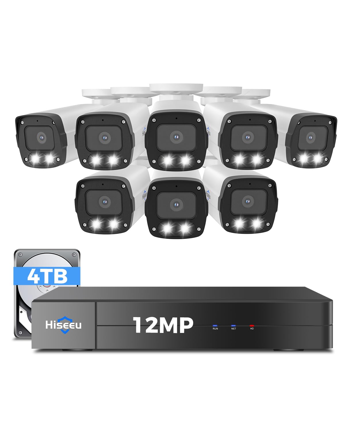 【360°View】 Hiseeu 4K PoE PTZ Security Camera System，6 Pcs Security Cameras