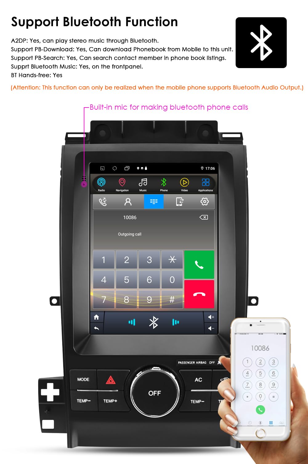 Android14 10.4 inch HD Touchscreen Car Radio Upgrade for Ford Taurus 2012-2016 Wireless Carplay | Android Auto 2G+64G WiFi GPS Navigation Bluetooth 5.0 FM,SWC,Car Tablet