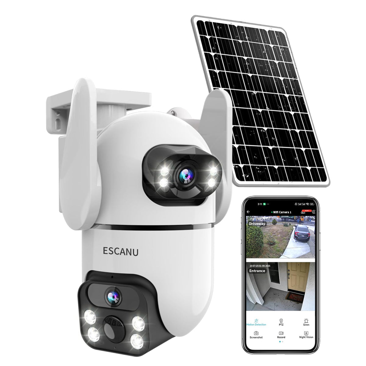 Security Cameras Wireless Outdoor with Dual Lens,Solar Cameras for Home Security with 360° View Pan/Tilt,Night Vision,Waterproof,PIR Alarm,2-Way Audio,SD/Cloud Storage,No Month Fee,2.4GHz WiFi(4 Pack)