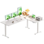 Casaottima 63 Inch L Shaped Electric Standing Desk, Home Office, White