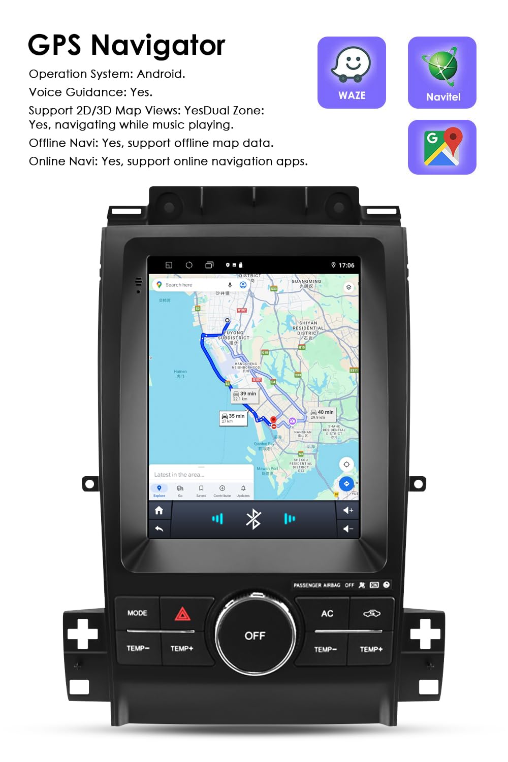 Android14 10.4 inch HD Touchscreen Car Radio Upgrade for Ford Taurus 2012-2016 Wireless Carplay | Android Auto 2G+64G WiFi GPS Navigation Bluetooth 5.0 FM,SWC,Car Tablet