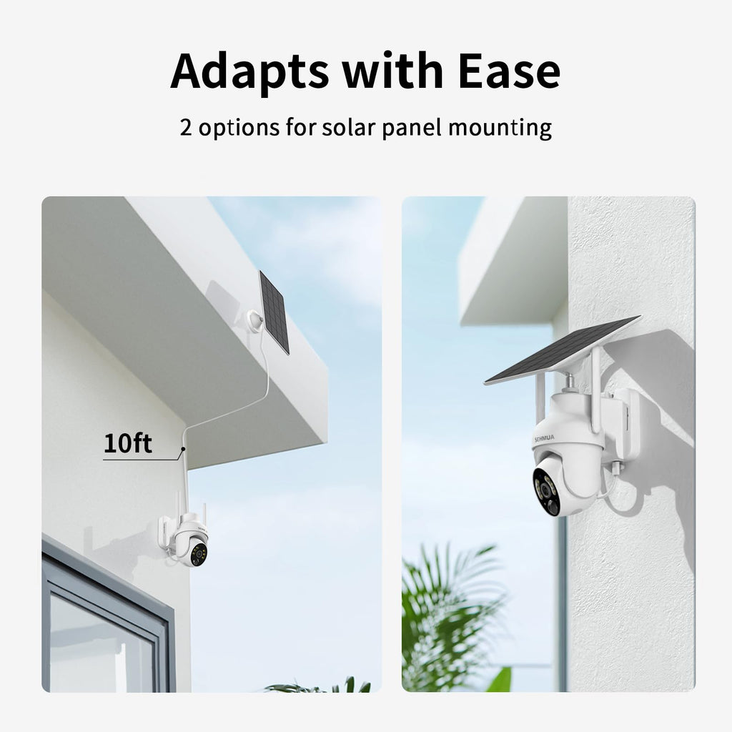SEHMUA 2K Solar Security Cameras Wireless Outdoor, 4 Pack 360° View Pan/Tilt WiFi Security Camera Outside with Color Night Vision, Easy to Install, PIR Alarm, 2-Way Audio, White