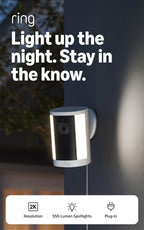 Ring Spotlight Cam 2K (newest model), Battery, Home or business security, Wide-Angle Retinal 2K Video, 6x Enhanced Zoom, Motion-Activated Spotlights, White
