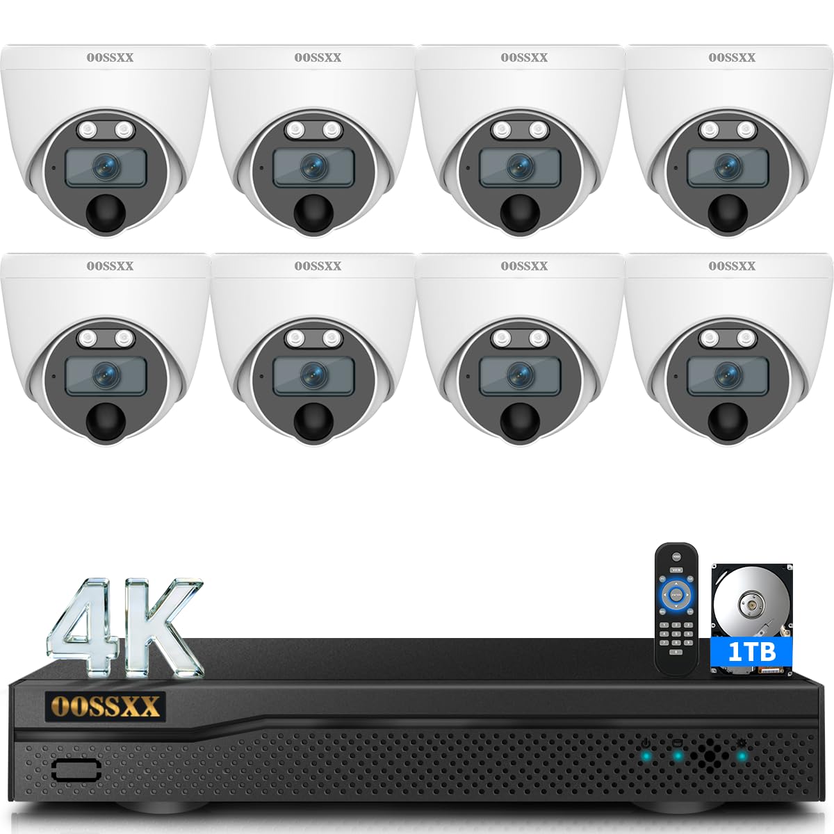 4K HD-Analog Outdoor Security Camera System Wired Dome Cameras 8Pcs 1TB HDD