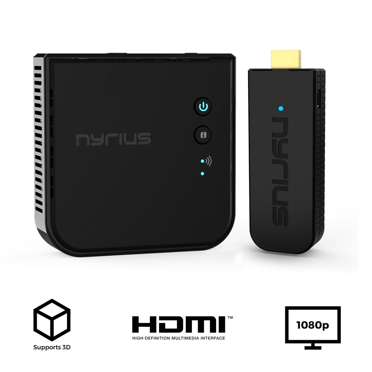 Nyrius Aries Pro Wireless HDMI Transmitter & Receiver to Stream HD 1080p 3D Video from Laptop, PC, Cable, YouTube, PS4, Drones, Pro Camera, to HDTV/Projector & Bonus HDMI Cable
