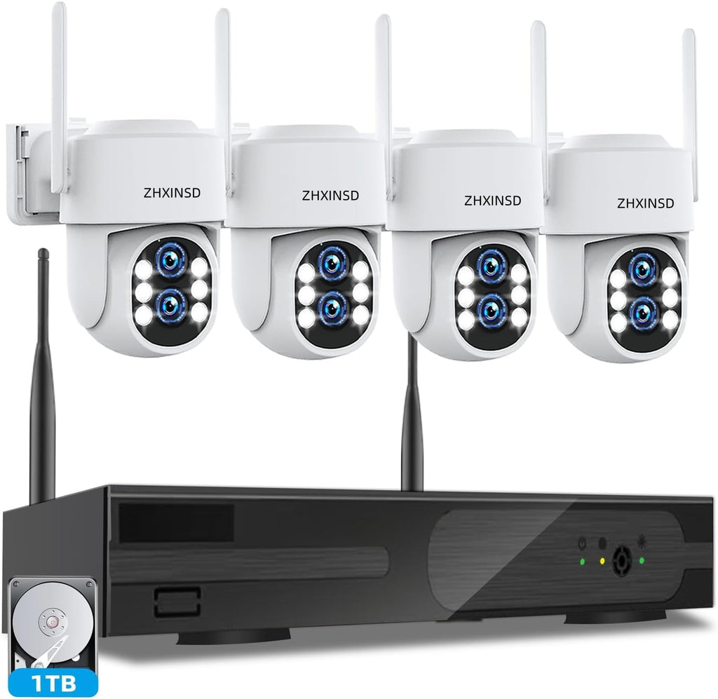 Wireless Security Camera System Outdoor: Dual Lens 6MP 10X Hybrid Zoom Auto-Track PTZ 4PCS 4K 10CH DVR with 1TB HDD for Home Security
