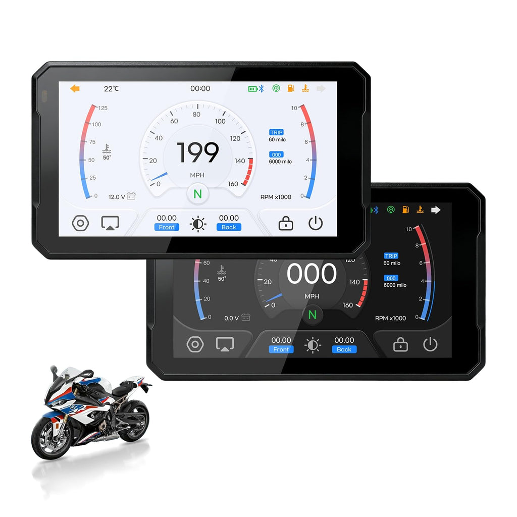 Motorcycle GPS CarPlay for BMW with Waterproof Touchscreen, 7" Portable Moto Radio Carplay/Android Auto， GPS Navigation for Motorbike, Dual Bluetooth, Native Wonder Wheel Control, Data Reading, TPMS