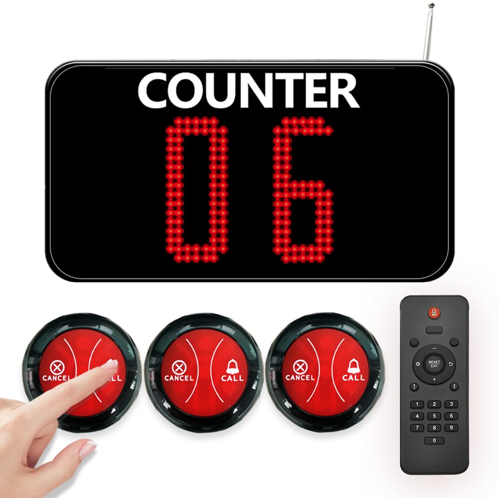 Take a Number System Wireless Queue Call System Show 2-Digit Counter Number for 10-Line Cashier Bank Window Doctor Room Supermarket Office Interview (C12+A2 1+10)