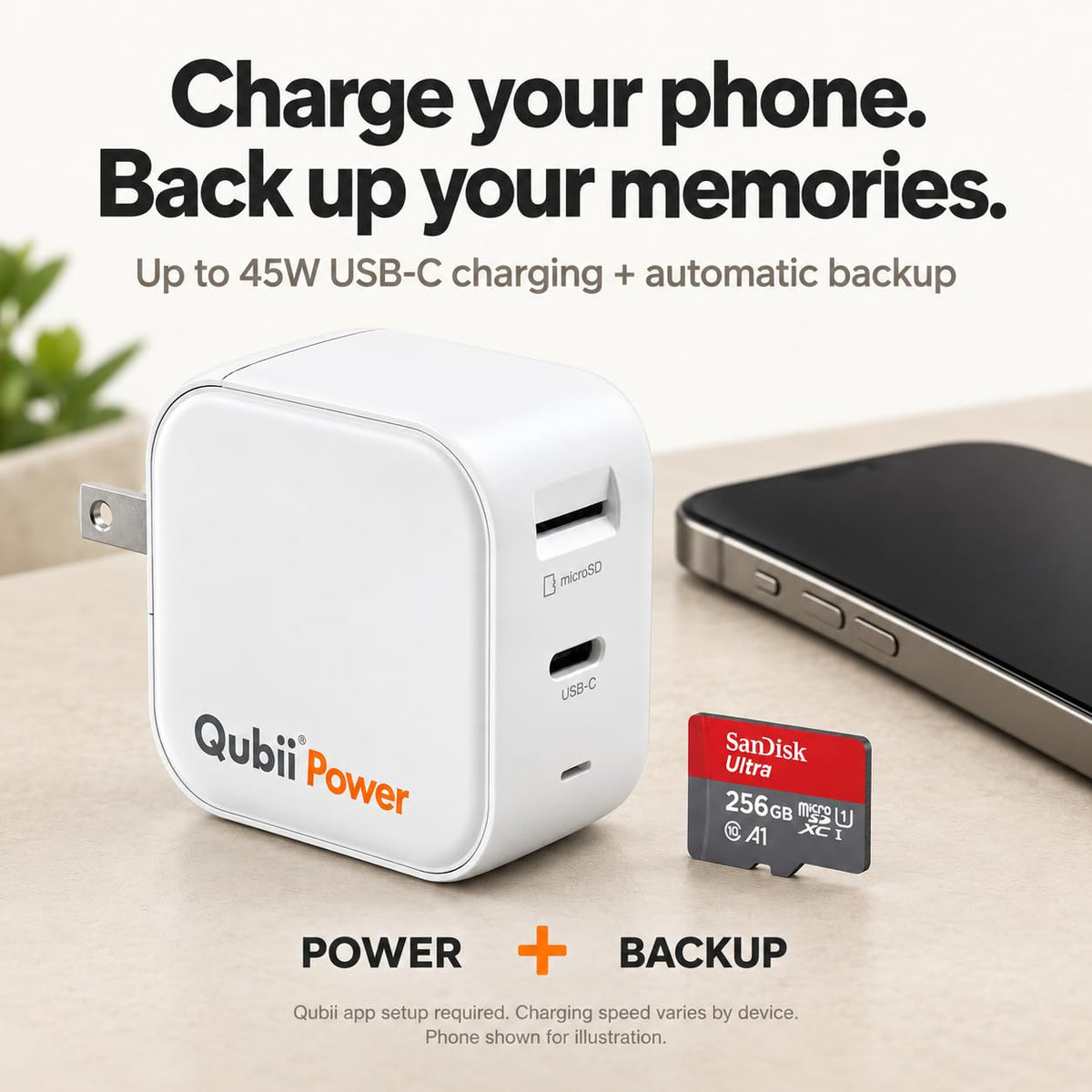 Maktar Qubii Power 45W GaN USB-C Photo Backup Charger with 256GB microSD