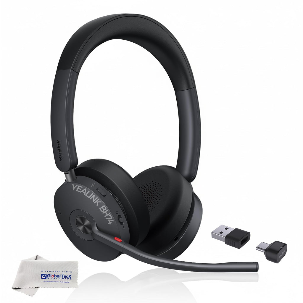 Yealink Headset BH74 Bluetooth Wireless On-ear, Acoustic Shield Mic & Hybrid ANC, Long Battery, All-Day Comfort, Dual Busylight, Teams Certified, Ideal for Office, Remote, and On-the-Go with Cloth