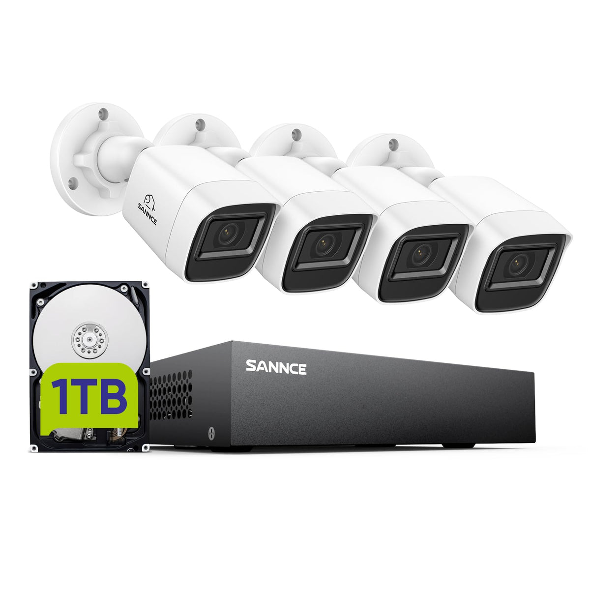 SANNCE 1080P Wired Camera System -DVR with 4PCS Bullet Cameras, 1TB HDD
