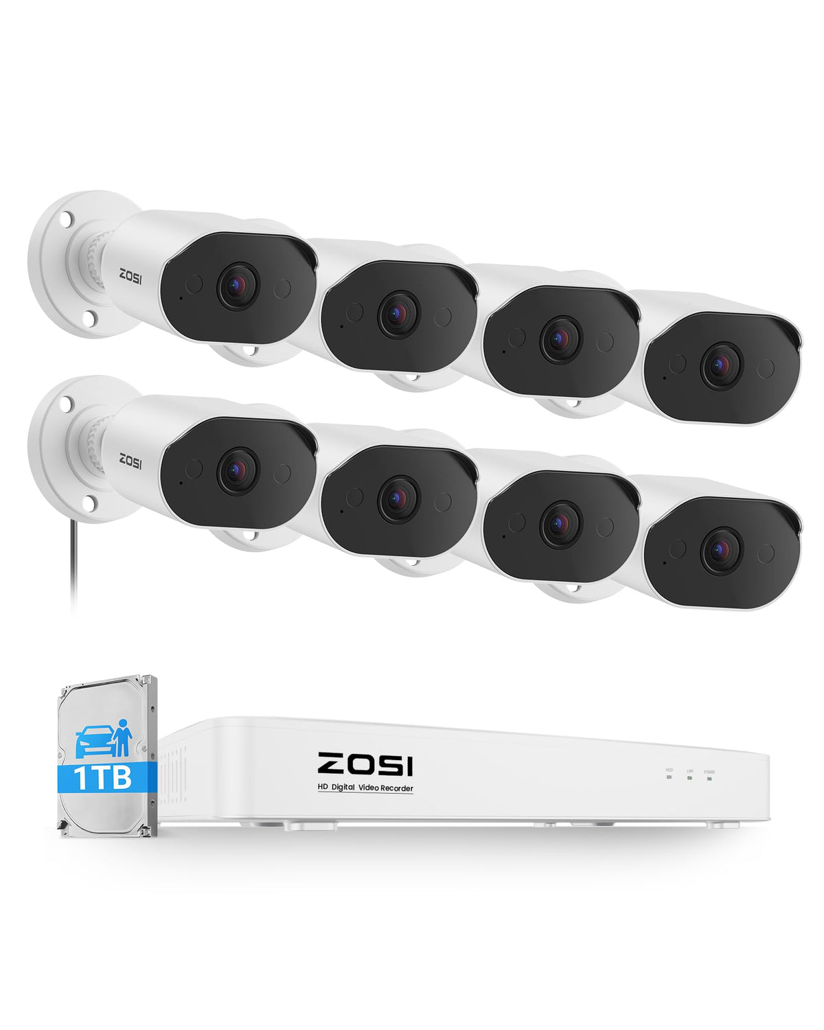 ZOSI 8CH Home Security Camera System with Audio, 8pcs 1080P Cam, 1TB HDD