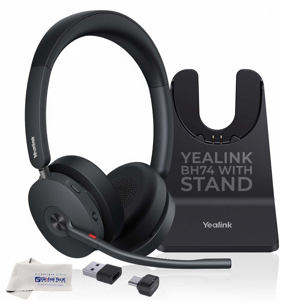 Yealink Headset BH74 Bluetooth Wireless On-ear, Acoustic Shield Mic & Hybrid ANC, Long Battery, All-Day Comfort, Dual Busylight, Teams Certified, Ideal for Office, Remote, and On-the-Go with Cloth