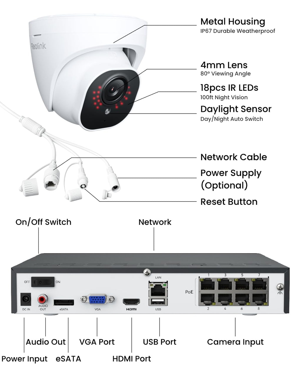 REOLINK 5MP 8CH Home Security Camera System with 2TB HDD RLK8-520D4-5MP