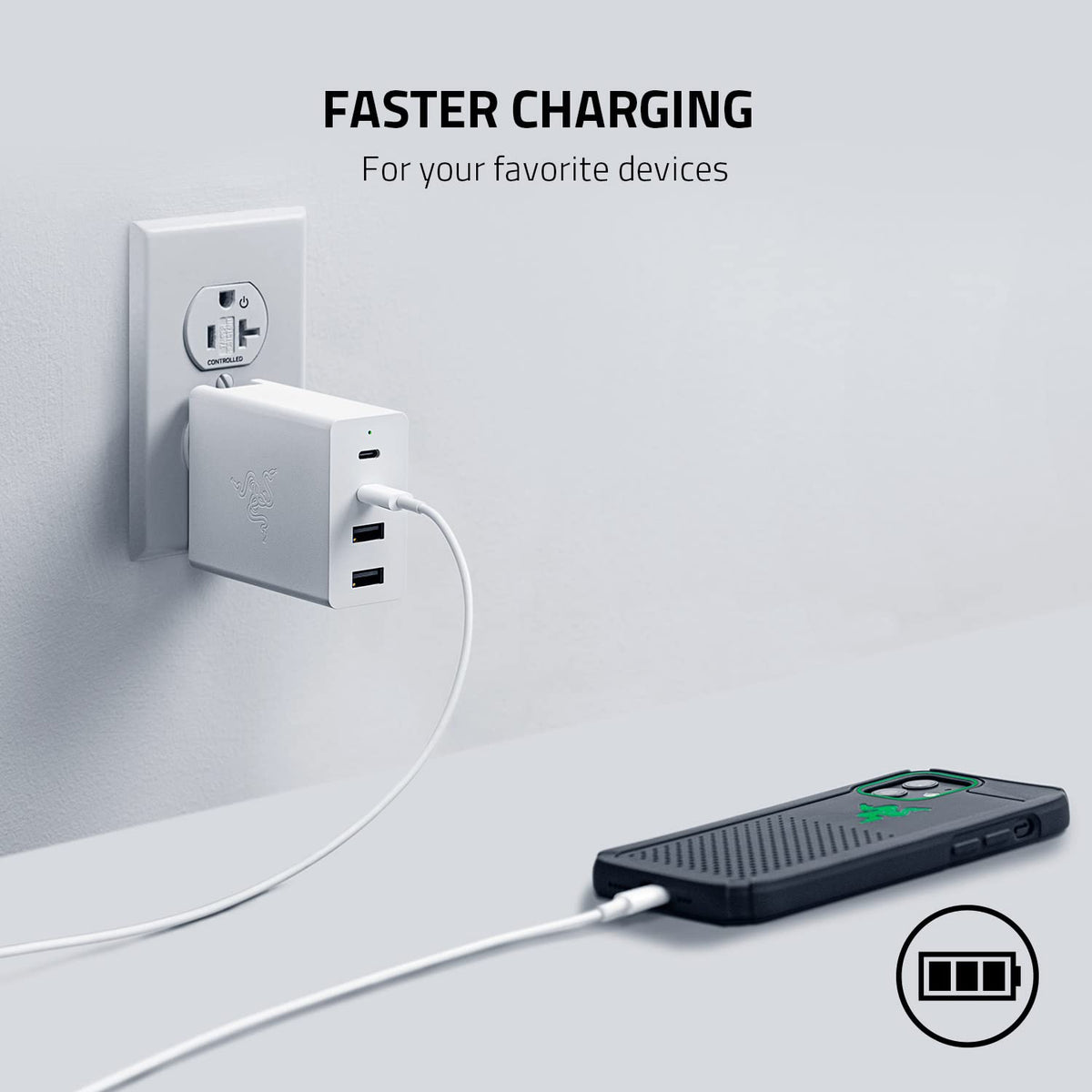 Razer USB-C 130W GaN Charger, 4 Ports, Super Fast Charging, White