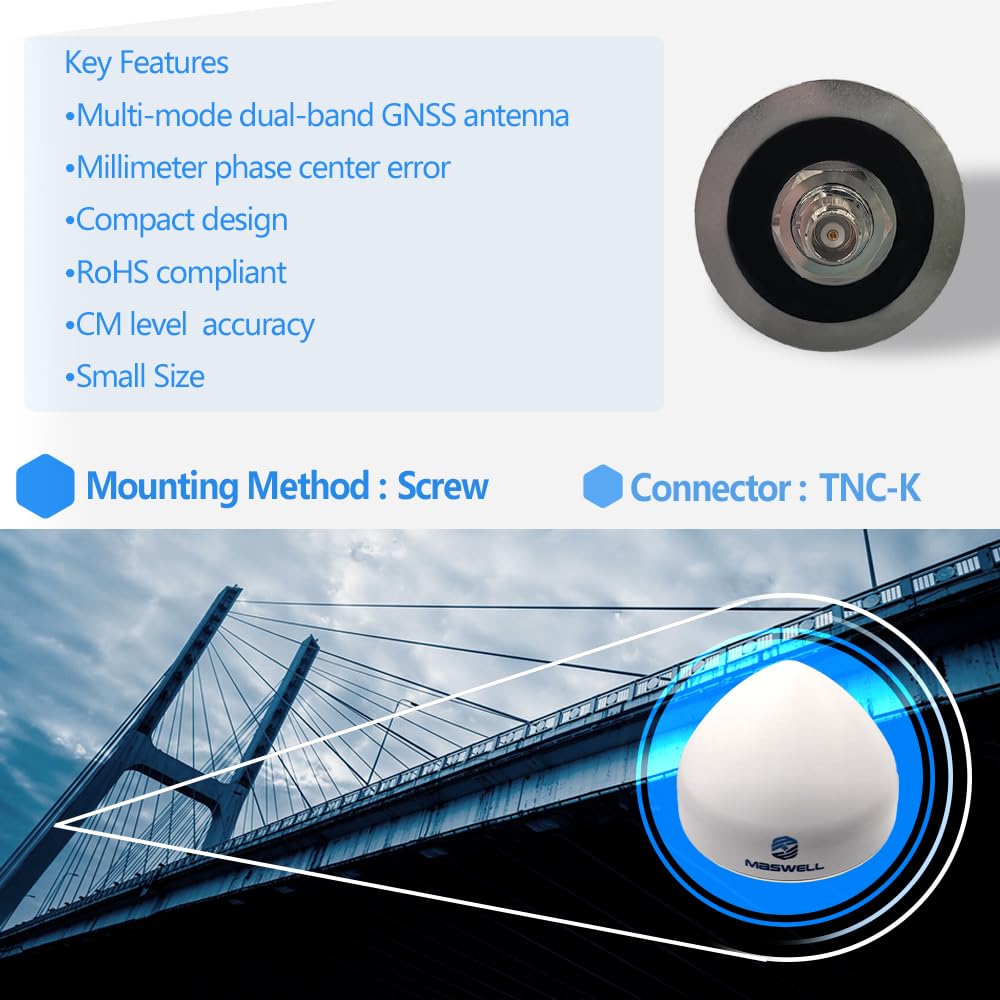 Maswell GNSS Navigation Surveying Antenna, High Precision CM Level GPS (L1/L2/L5), GLONASS (G1/G3), Galileo (E1/E5a/E5b), Beidou (B1/B2), and QZSS (L1/L2/L5) for Vehicle Marine Boat Drone