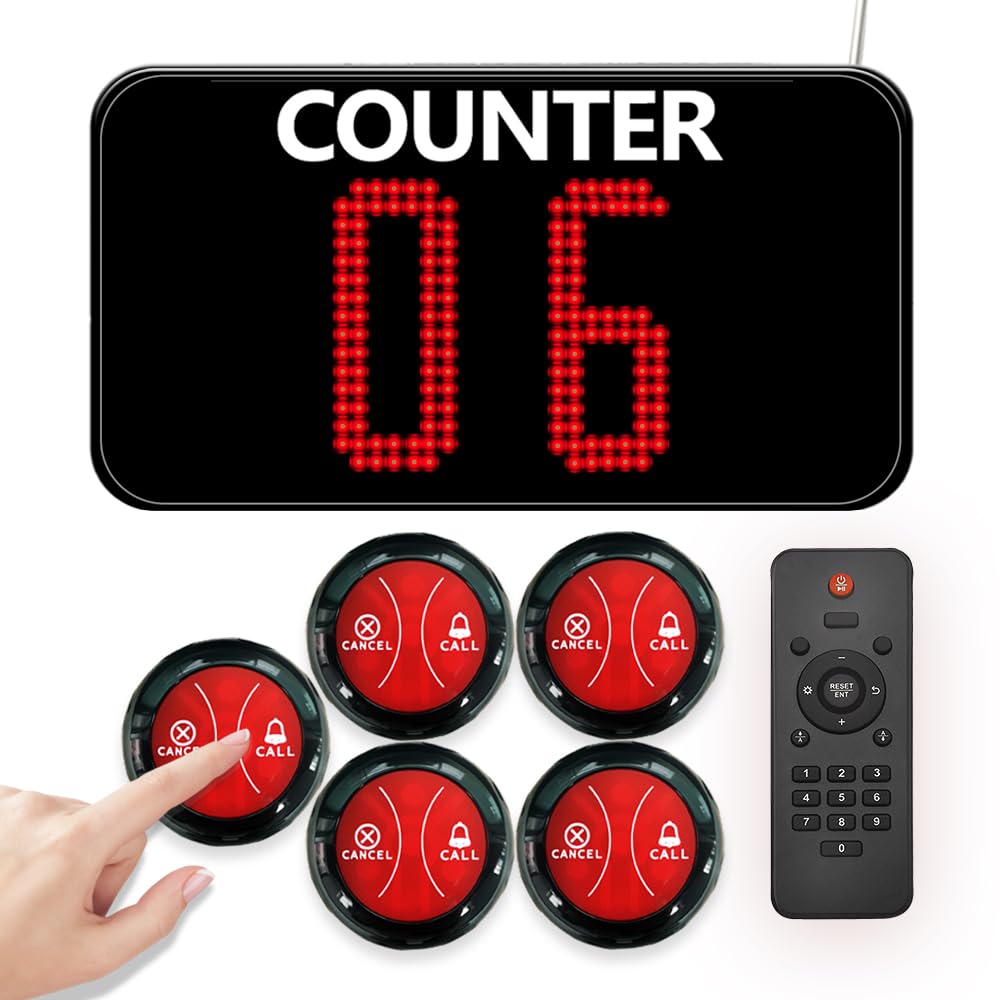 Take a Number System Wireless Queue Call System Show 2-Digit Counter Number for 10-Line Cashier Bank Window Doctor Room Supermarket Office Interview (C12+A2 1+10)