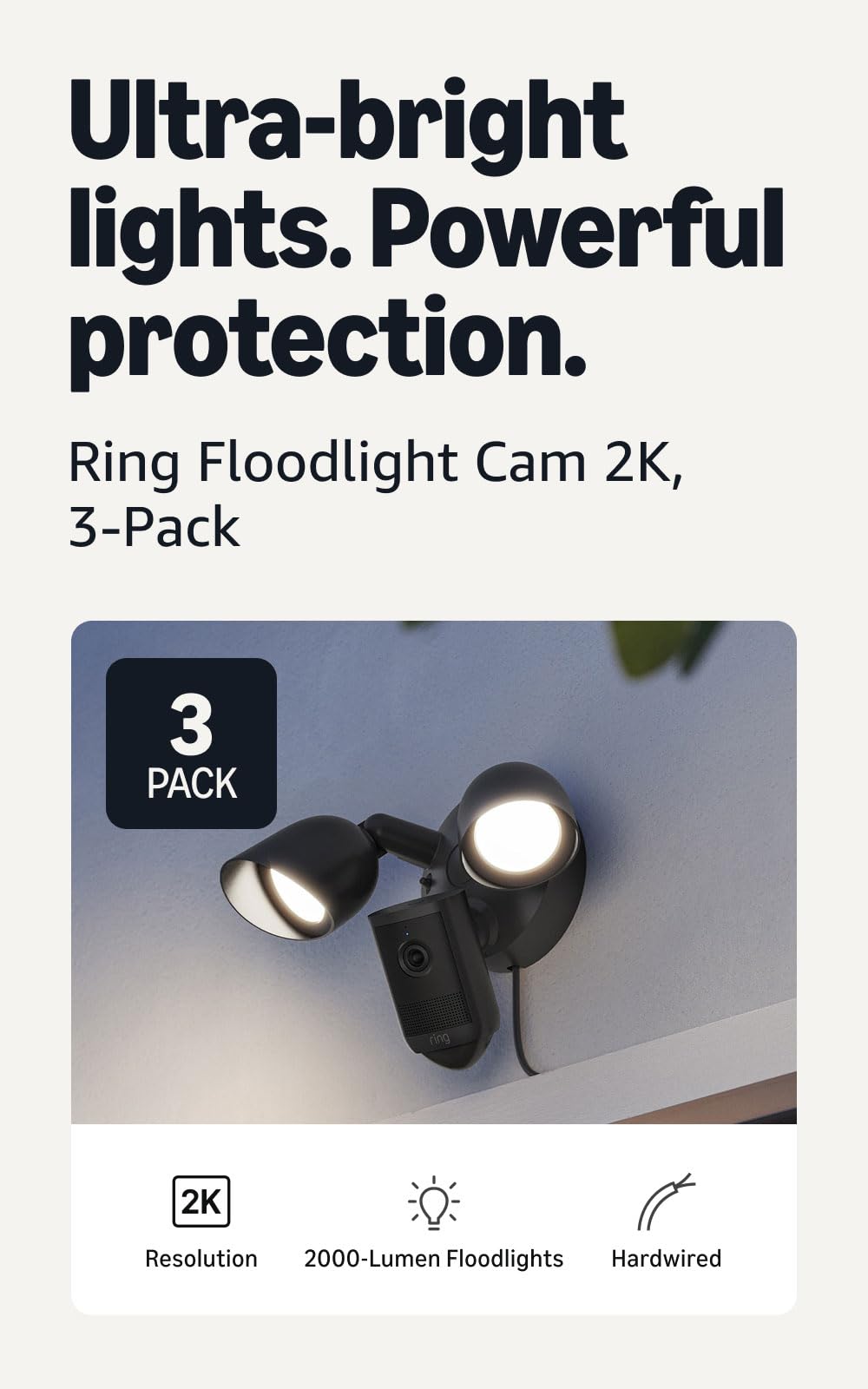 Ring Floodlight Cam 2K (newest model), Wired, Home or business security, Wide-Angle Retinal 2K Video, 6x Enhanced Zoom, Ultra-Bright Floodlights, White