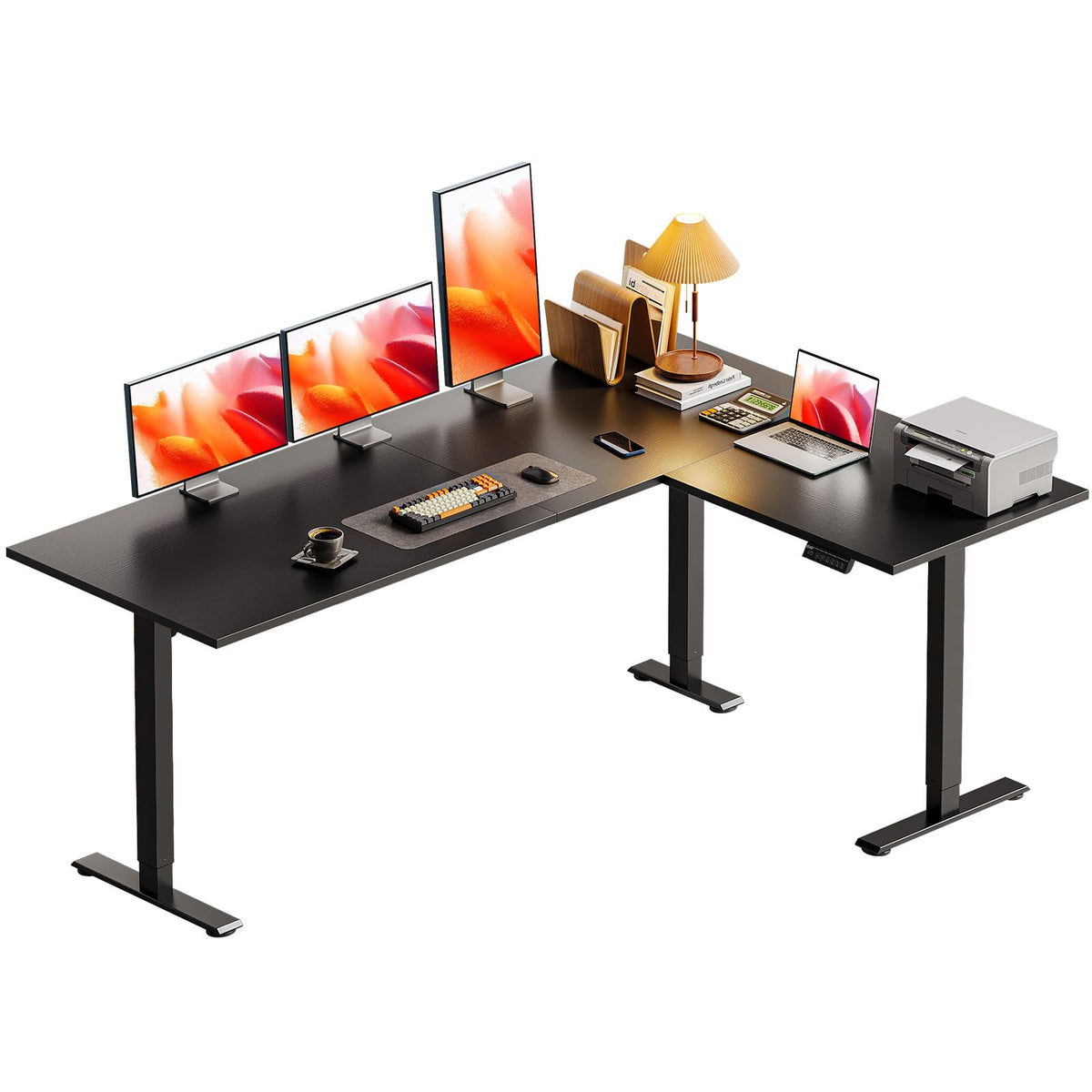 Casaottima 63 Inch L Shaped Electric Standing Desk, Home Office, White