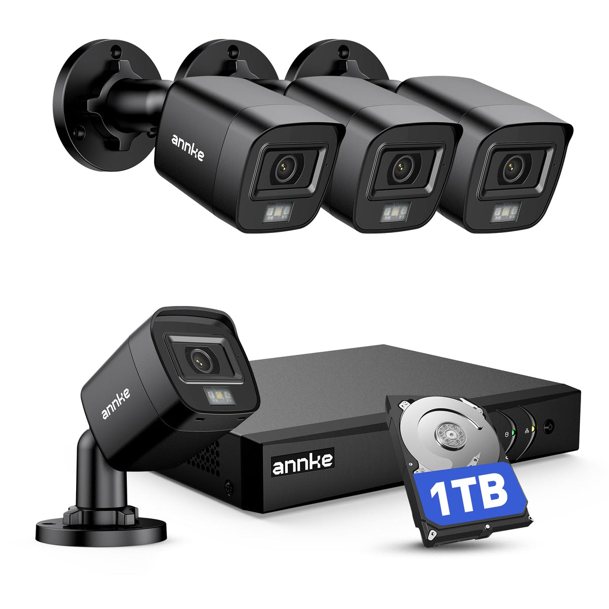 ANNKE 8CH H.265+ 3K Lite Wired Security Camera System, 4X 2MP Cam, 1TB HDD