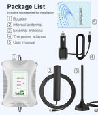 Cell Phone Signal Booster for Car, SUV, Van, 5G/4G LTE 3G for Band 2/4/5/12/13/17/25, Vehicle Cell Phone Booster Compatible with All U.S. Carriers-Verizon, AT&T, T-Mobile & More, Boost Voice & Data