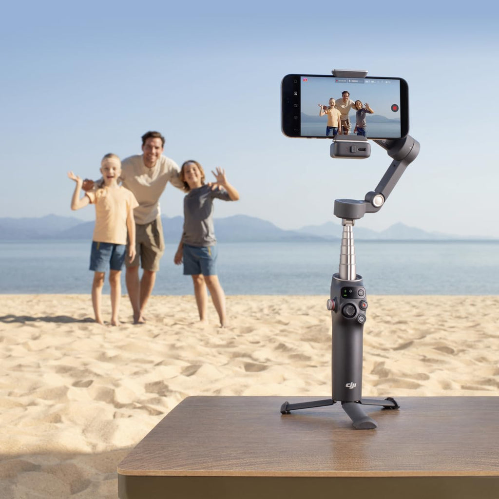 DJI Osmo Mobile 7P Gimbal Stabilizer for iPhone, Android, Lighting, 3-Axis Phone Gimbal, Built-in Extension Rod & Tripod, 10hrs Use, Phone Charging + Portable Charger + Wireless Mic Set + 20W Plug