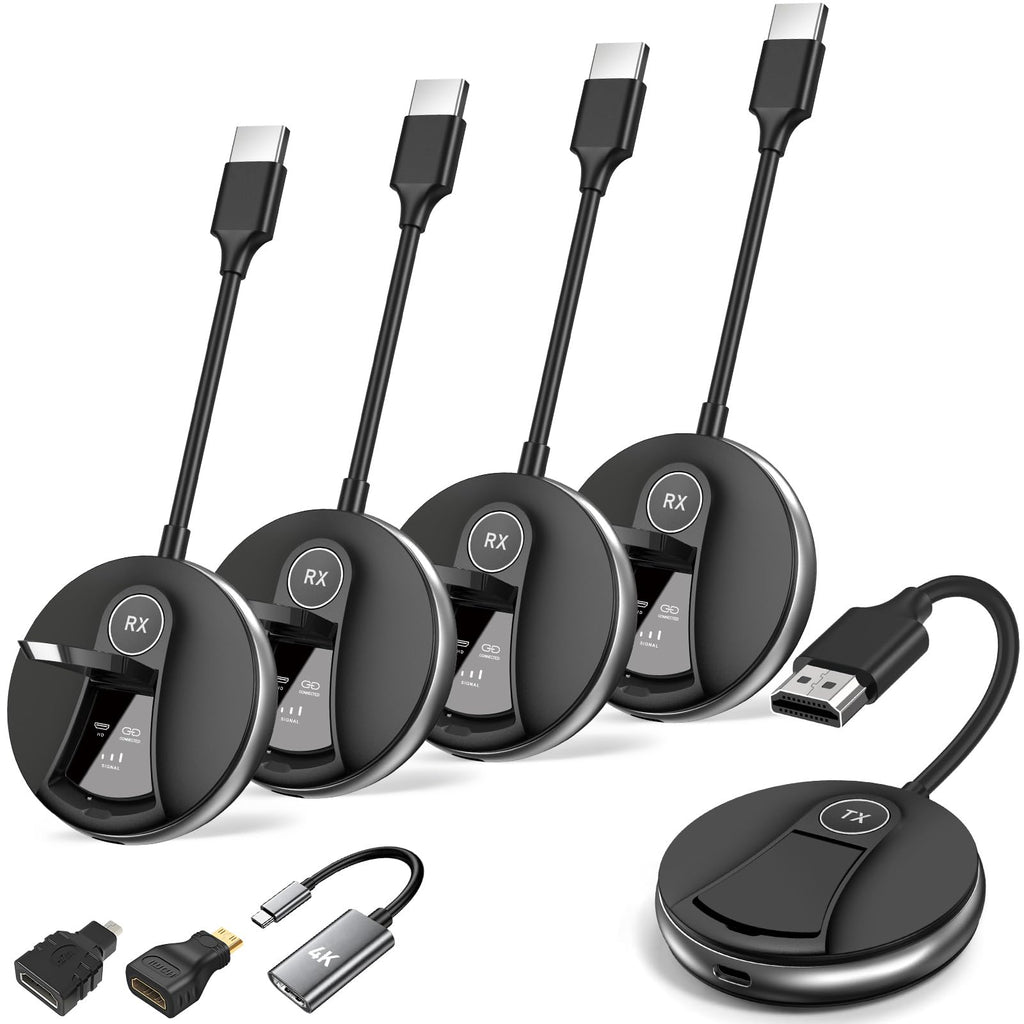 Wireless HDMI 1 Transmitter and 2 Receivers,Multi-TV Extender,UP to 6RXs,Plug and Play,4K Decode,165FT/50M,Portable Wireless HDMI Splitter-Video/Audio from Camera/Laptop to TVs/Projectors/Monitors