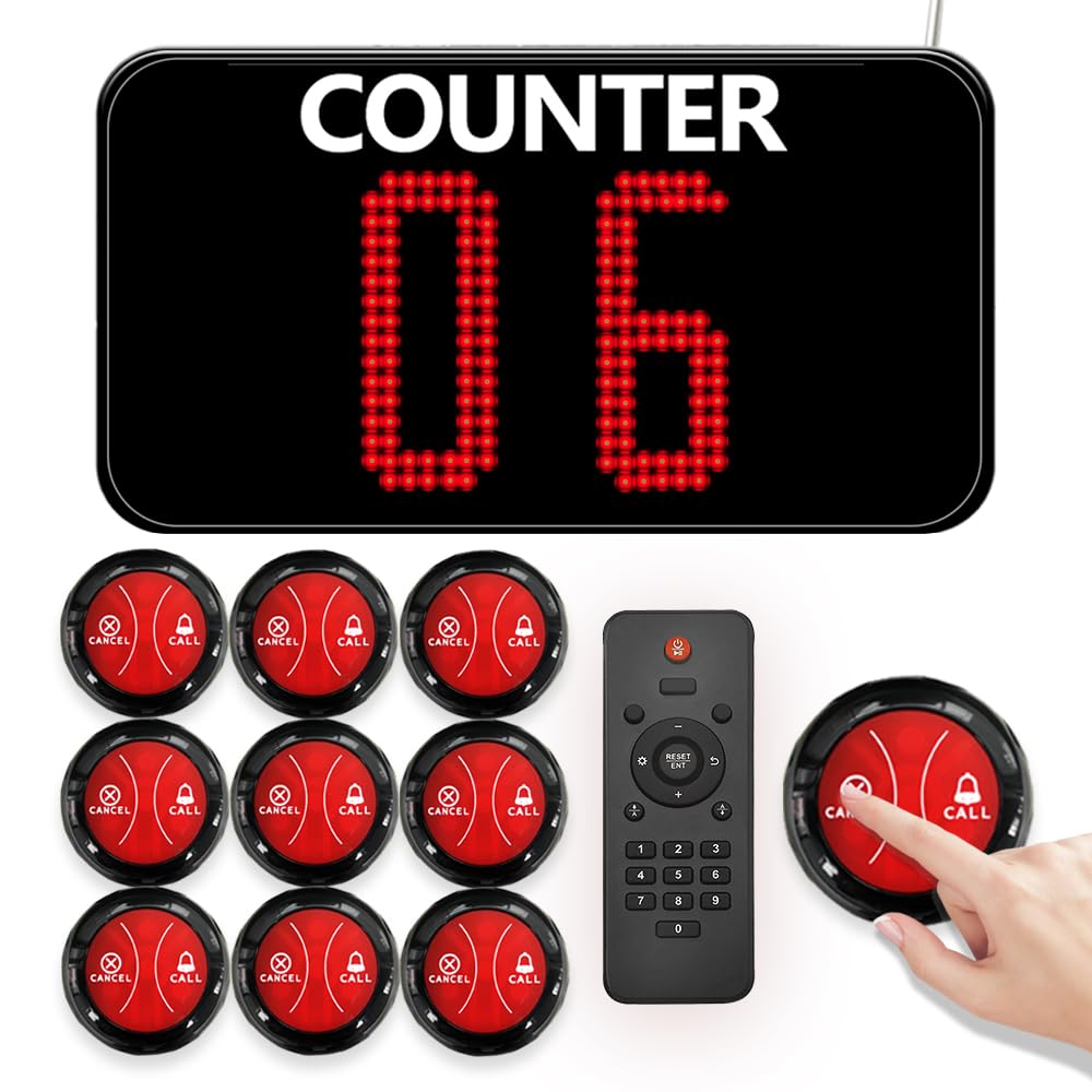 Take a Number System Wireless Queue Call System Show 2-Digit Counter Number for 10-Line Cashier Bank Window Doctor Room Supermarket Office Interview (C12+A2 1+10)