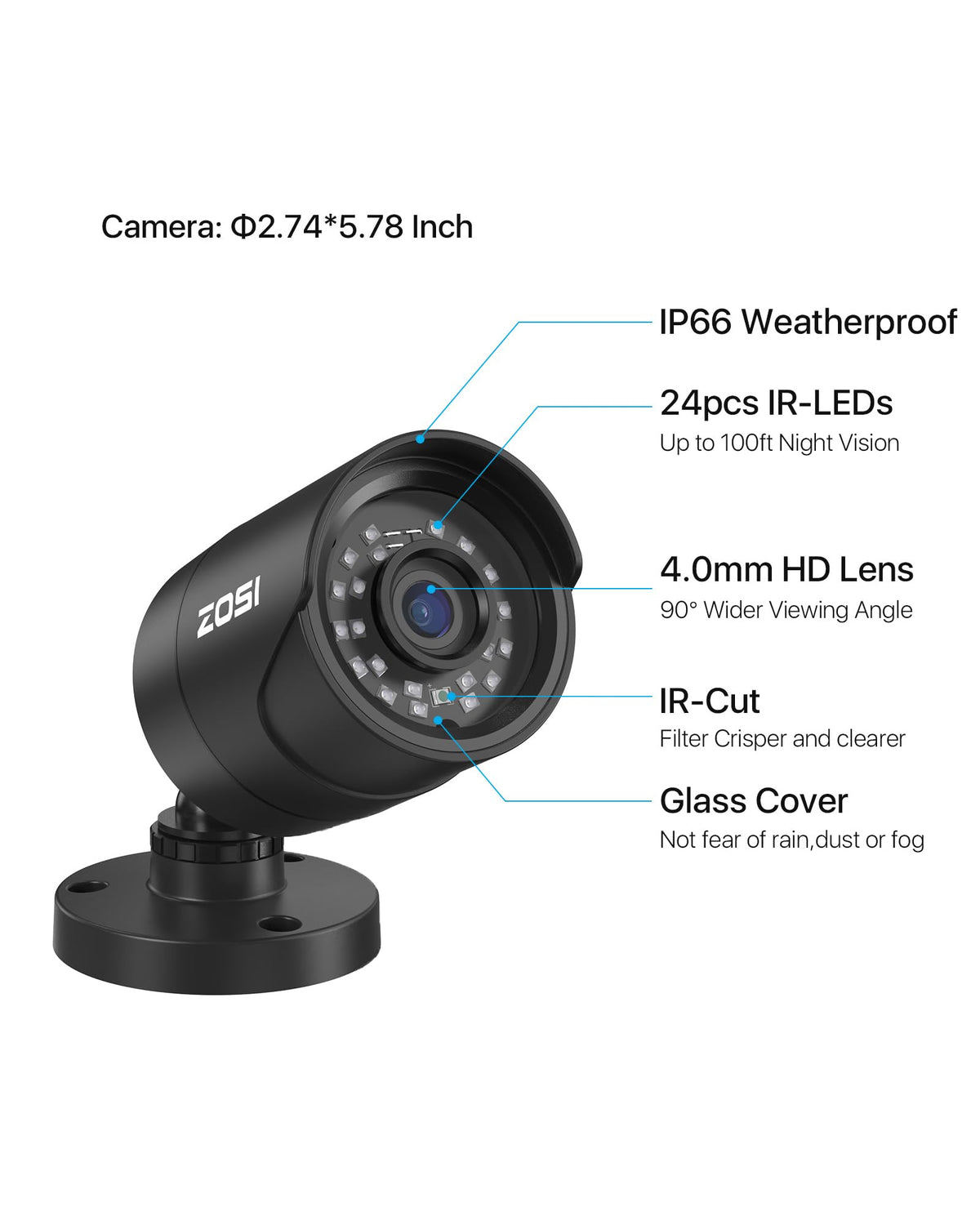 ZOSI 3K Lite Wired Security Camera System, 4 X 2MP CCTV Cameras, 500GB HDD