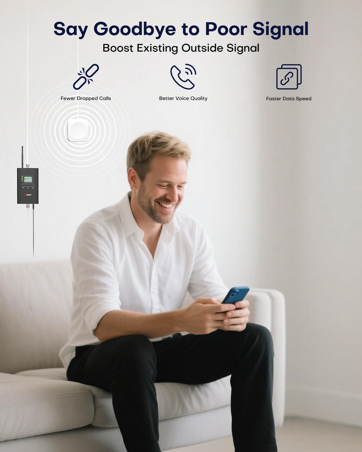 Hiboost Cell Phone Signal Booster for Home and Office, 4,000 sq ft, Boost 5G 4G LTE Data for Verizon AT&T and All U.S. Carriers, FCC Approved
