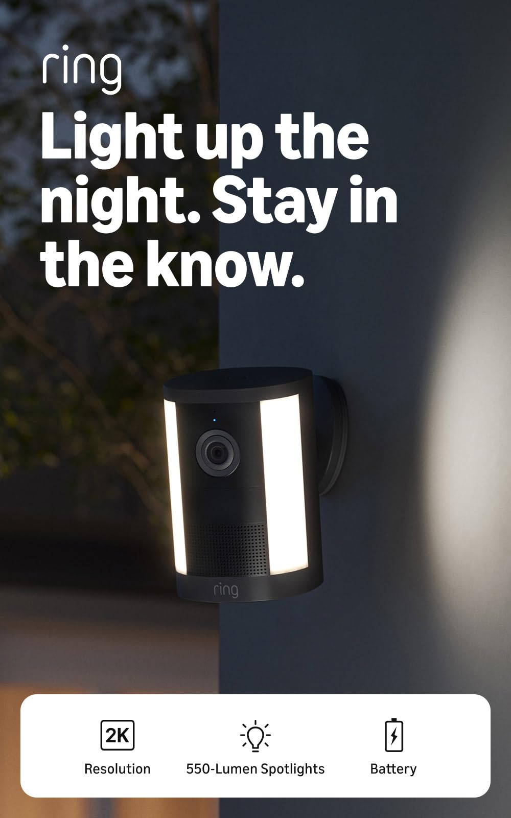 Ring Spotlight Cam 2K (newest model), Battery, Home or business security, Wide-Angle Retinal 2K Video, 6x Enhanced Zoom, Motion-Activated Spotlights, White