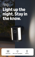 Ring Spotlight Cam 2K (newest model), Battery, Home or business security, Wide-Angle Retinal 2K Video, 6x Enhanced Zoom, Motion-Activated Spotlights, White