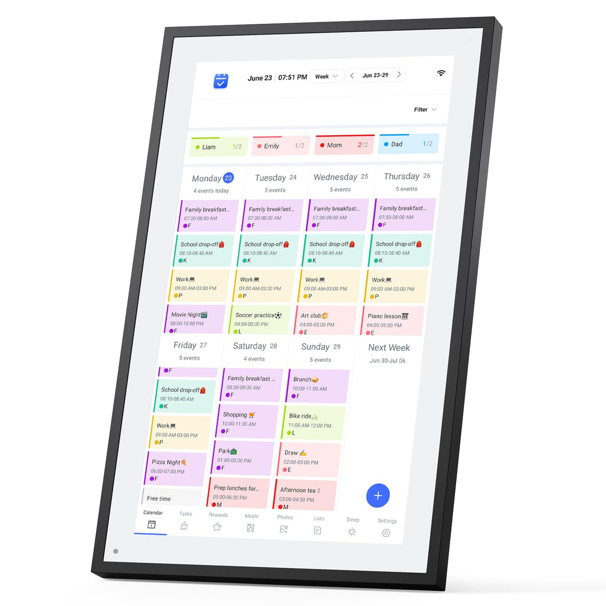 21.5" Smart Digital Calendar – 1920×1080 Full HD Touchscreen Family Planner & Calendar with Chore Chart & Meal Planner, Wall-Mountable (Black White)