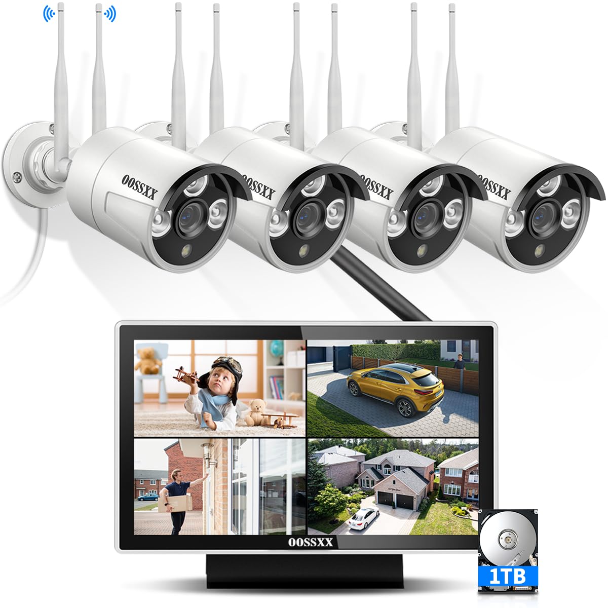 3MP Wireless Security Camera System Outdoor, 10CH 10'' IPS Monitor 1TB HDD