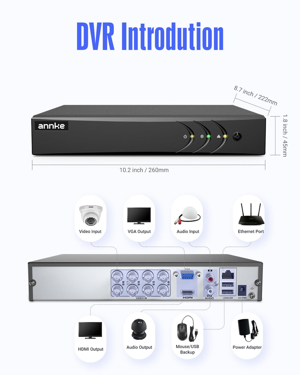 ANNKE 3K Lite 8CH Hybrid 5-in-1 Security Digital Video Recorder, 1TB HDD