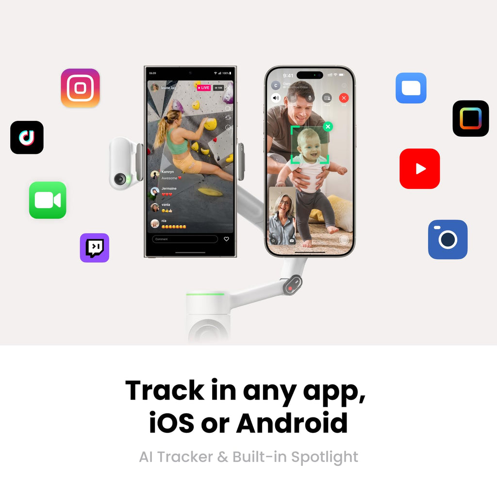 Insta360 Flow 2 Pro Grey - Foldable AI Phone Gimbal, Track in 200+ Apps with Apple DockKit, Multi-Person Tracking, 360º Pan Tracking, Built-in Tripod/Selfie Stick, iPhone/Android Portable Stabilizer