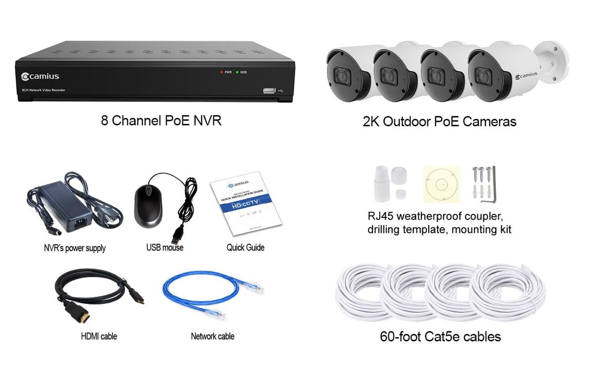 PoE Business Security Camera System, 8 2K Cameras, 128Mbps, 4TB HDD, NDAA, AI Detection, Plug-N-Play Installation, 24/7 Continious Recording