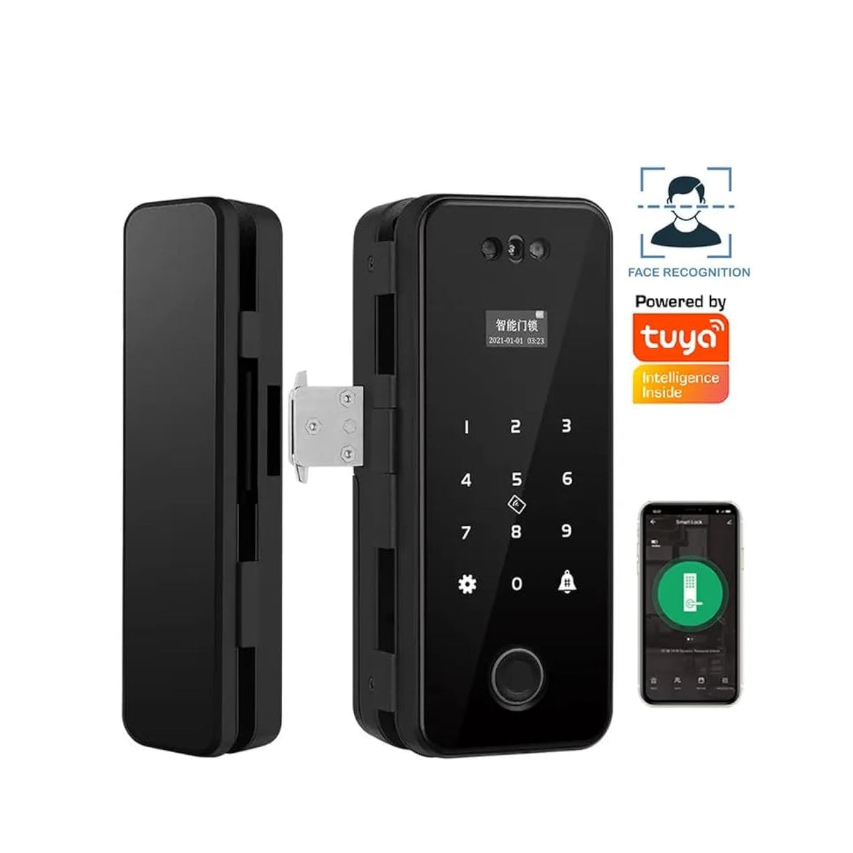 WiFi 3D Face Recognition Smart Glass Lock Biometric Fingerprint Door Lock Digital Keypad Security Keyless Electronic Lock for Frameless Double Door