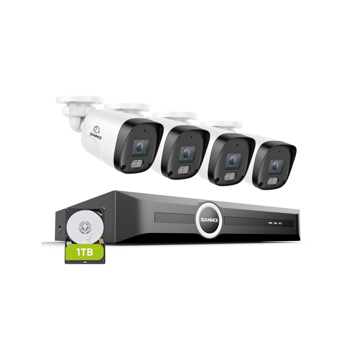 SANNCE 2K 3MP PoE Camera System - NVR with 4PCS Bullet Cameras(1TB HDD)