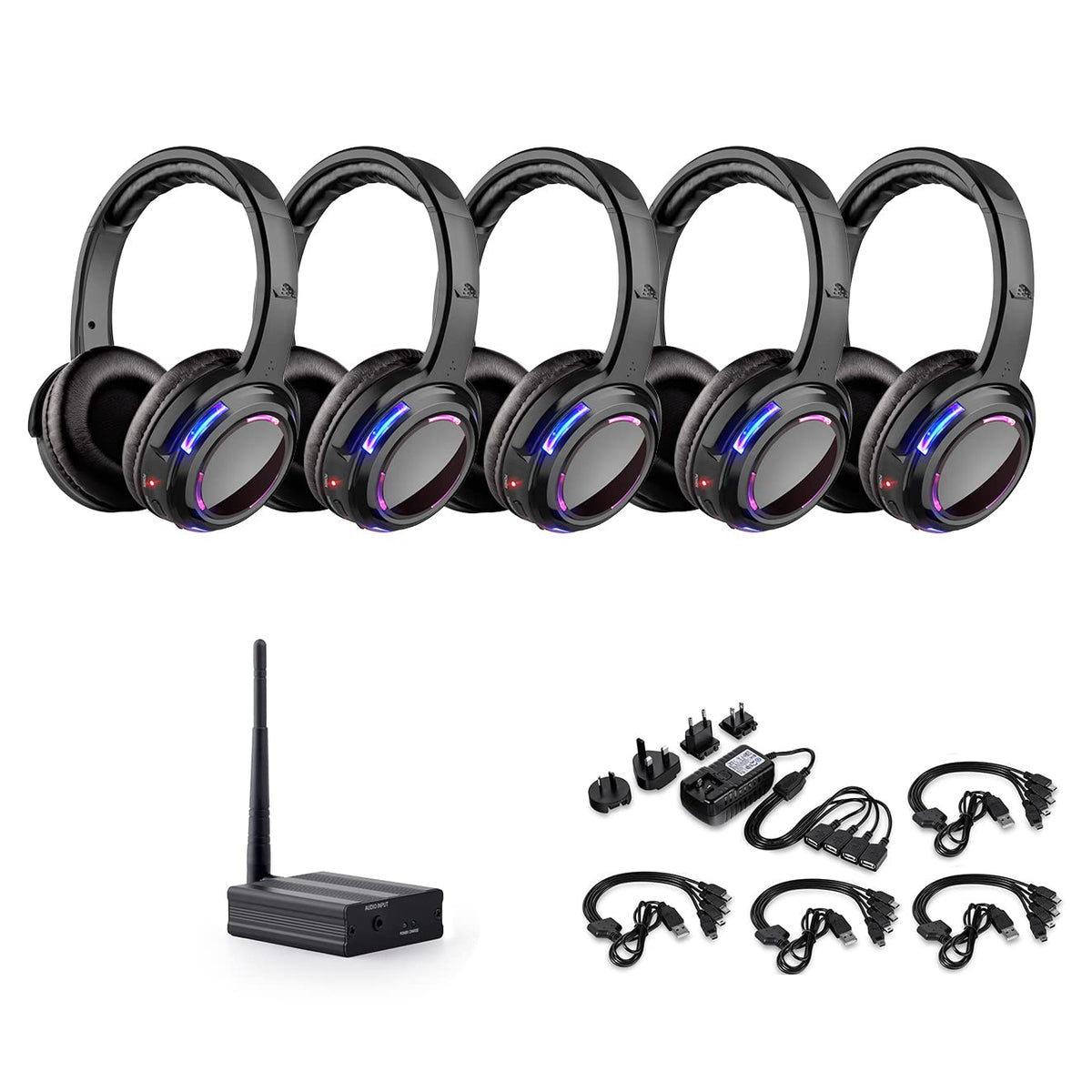 Professional Silent Disco LED Wireless Headphones and RF LED Silent Disco Earphones for iPod MP3 DJ Music Pary Club (20 led Headphone + 1 Transmitter)