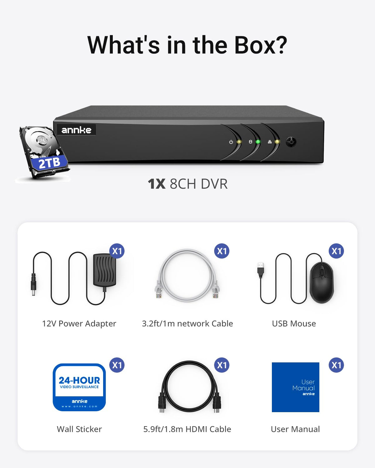 ANNKE 3K Lite 8 Channel DVR for Security Camera, 2TB Hard Drive Disk, Black