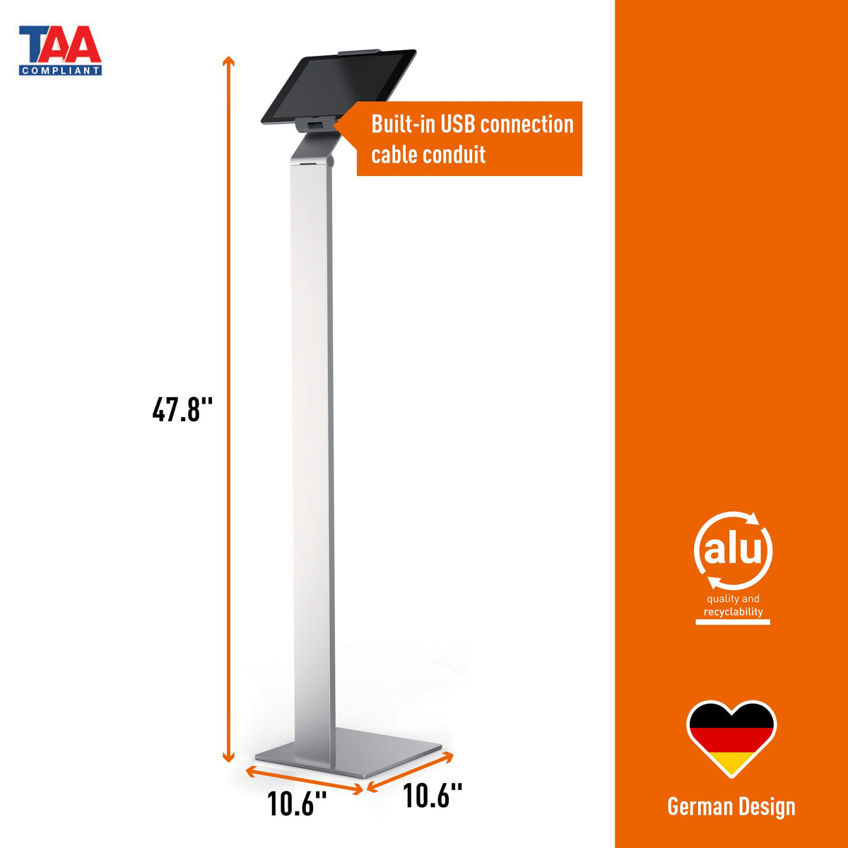 Durable Tablet Floor Stand, Universal Mount, Fits 7" - 13" Tablets