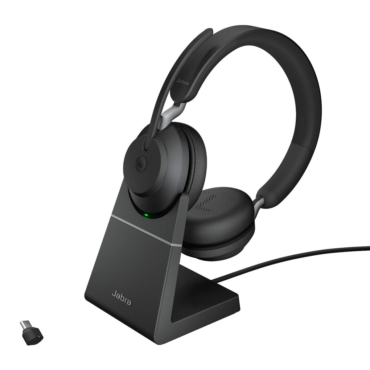 Jabra Evolve2 65 Bluetooth Wireless Headset with Mic for Calls and Music, Dual-Ear Headphones with USB-C Adapter, Up to 37 Hours Battery, Noise-Cancelling, Works with Online Meeting Apps, Black
