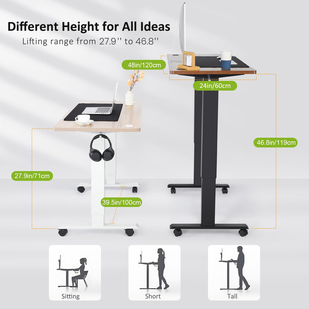 farexon 48 x 24 inch Standing Desk Electric Adjustable Height with Power Outlets, Stand up Desk with Wheels, Preset Heights Home Office Gaming Computer Workstations Table（Oak