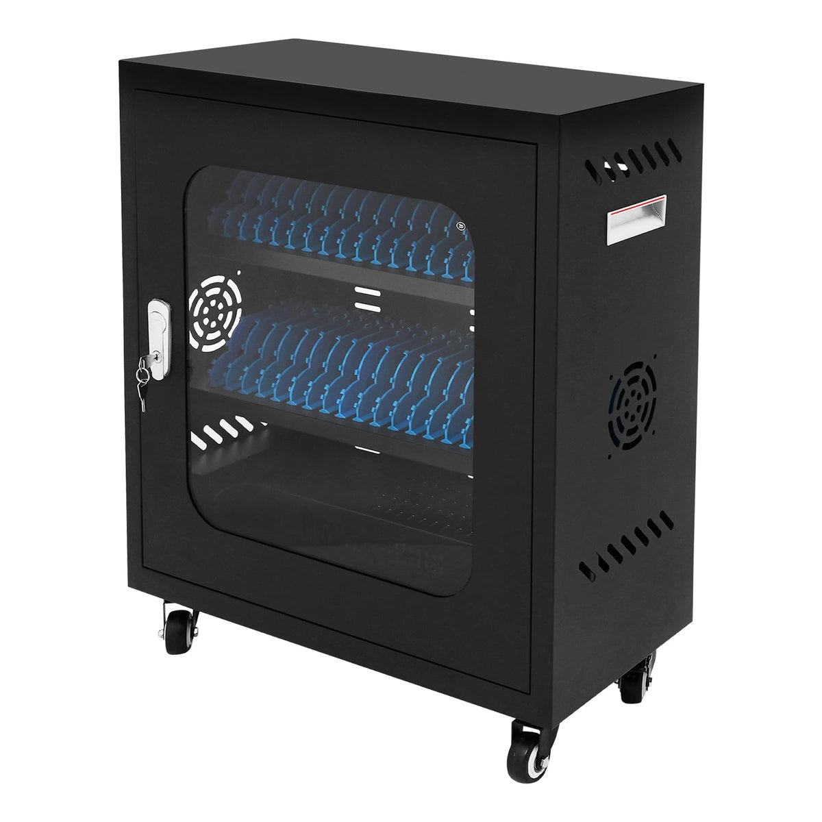 30 Slots Cell Phones Charging Station, Rechargeable Cellphone Locker Storage Charging Station, Mobile Charging Cart with Charging Ports, Wheels & Combination Lock (Black)