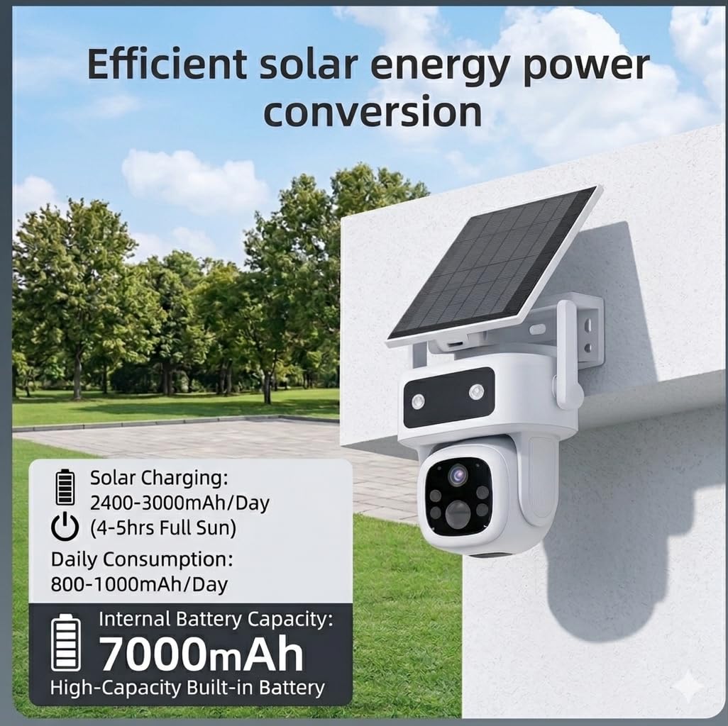 Lifetime Free Data & No Monthly Fee 4G LTE Solar Cellular Security Camera Outdoor Wireless,No WiFi Needed, 360° PTZ, 2K Full Color Night Vision, Human Tracking, 2-Way Audio, 32GB SD Card, IP66-White
